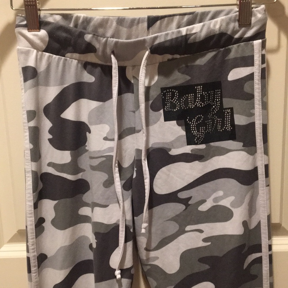 Streetwear Society camo Leggings white side stripe baby girl bling bedazzle M